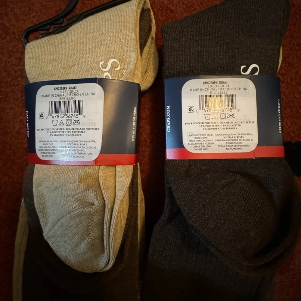 2 Chaps Classic Dress Ribbed Crew Socks 3-Pair Packs 3 Brown pairs & 3Tan Pairs